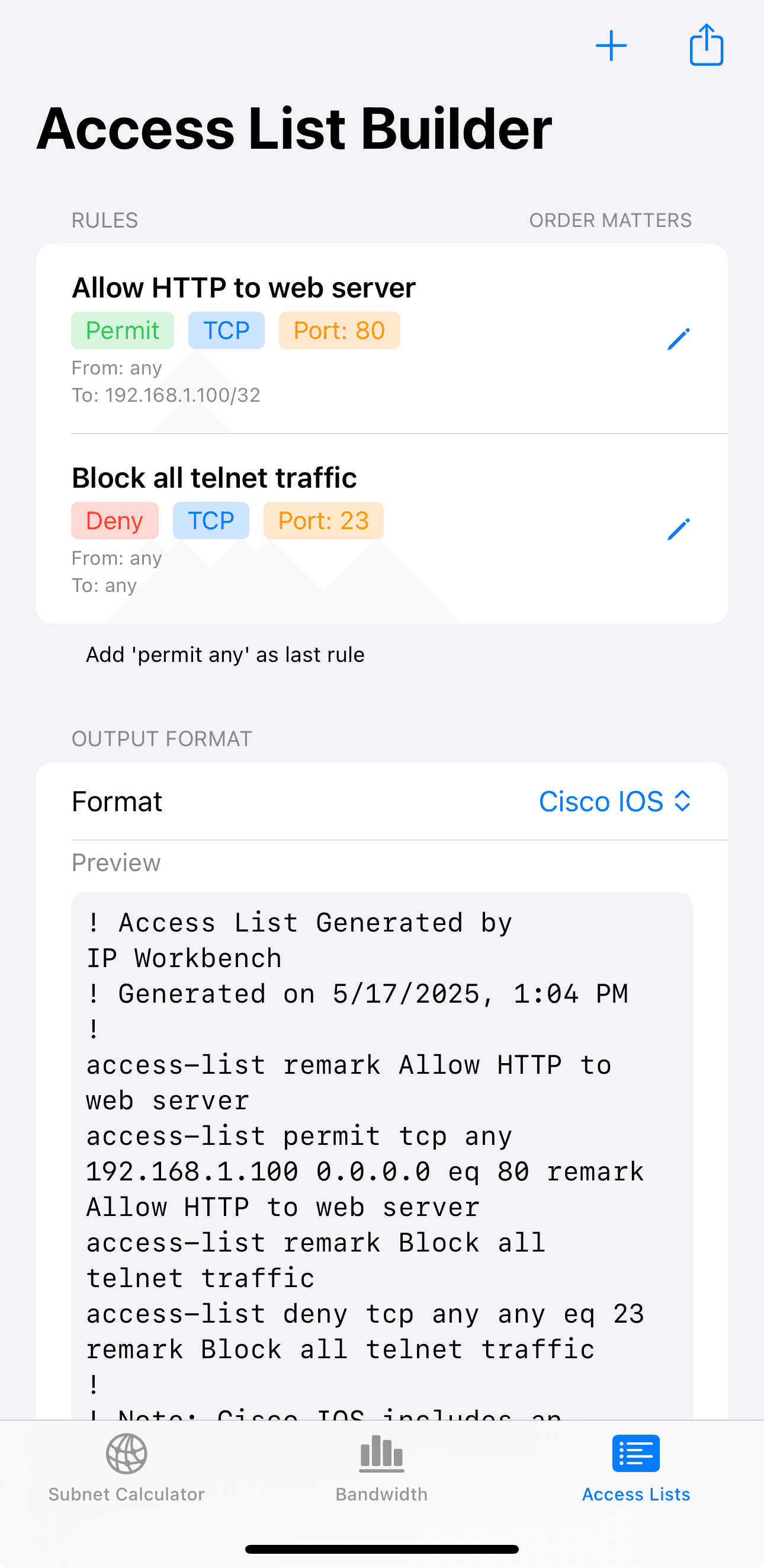 Access List Builder